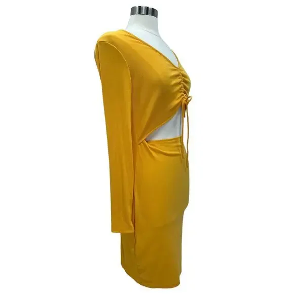 BCBG PARIS Rib Knit Cut Out Long Sleeve Body Con Dress LG - Picture 5 of 10